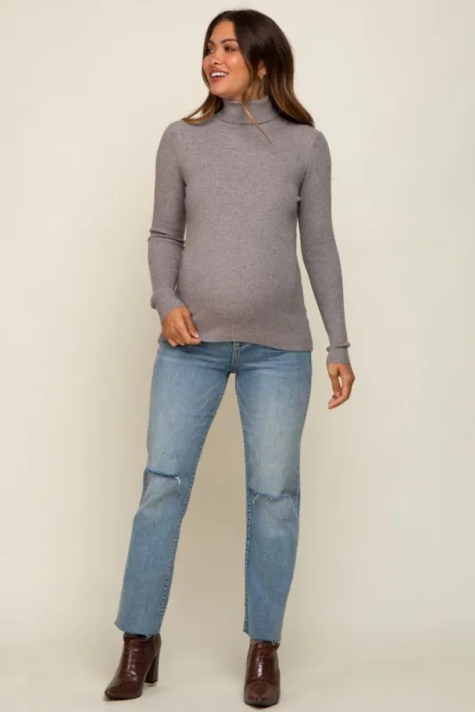 Heather Grey Ribbed Fitted Long Sleeve Maternity Top sold by Pinkblush