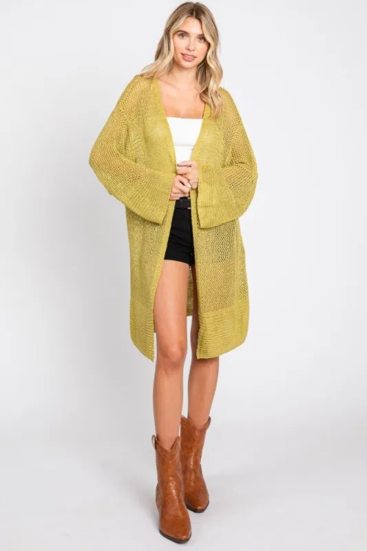 Lime Open Knit Cardigan sold by Pinkblush