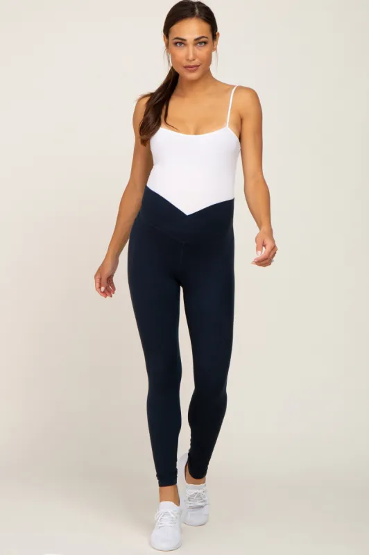 Navy Crossover Waist Maternity Leggings sold by Pinkblush
