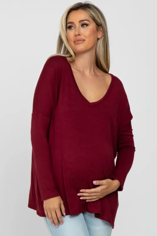 Burgundy V-Neck Maternity Top sold by Pinkblush