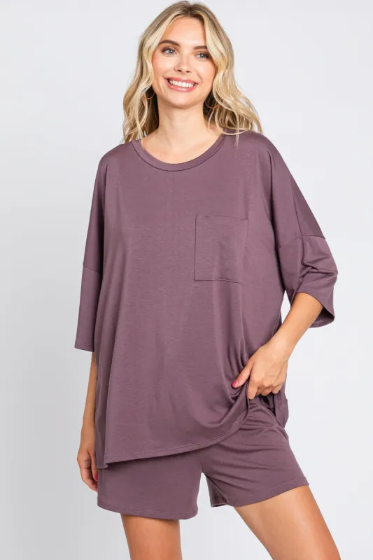 Plum Pocket Front Short Sleeve Pajama Short Set sold by Pinkblush
