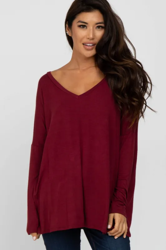 Burgundy V-Neck Top sold by Pinkblush