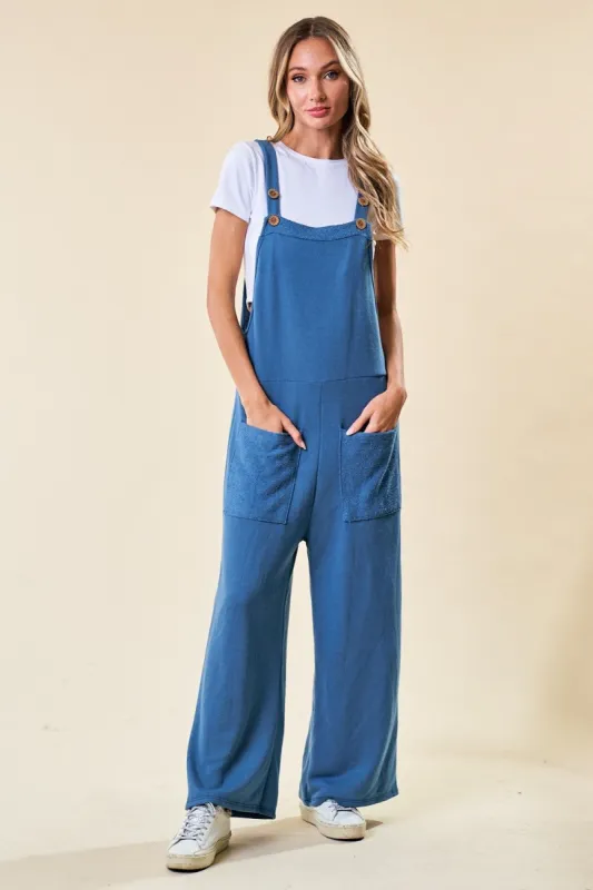 Teal French Terry Jumpsuit sold by Pinkblush