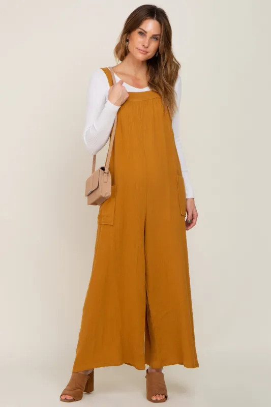 Camel Wide Leg Tie Back Overalls sold by Pinkblush