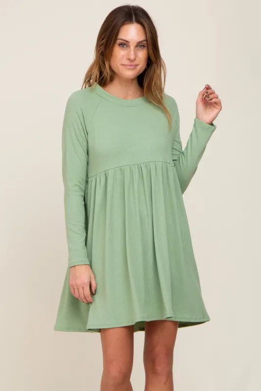Green Ribbed Basic Long Sleeve Dress sold by Pinkblush