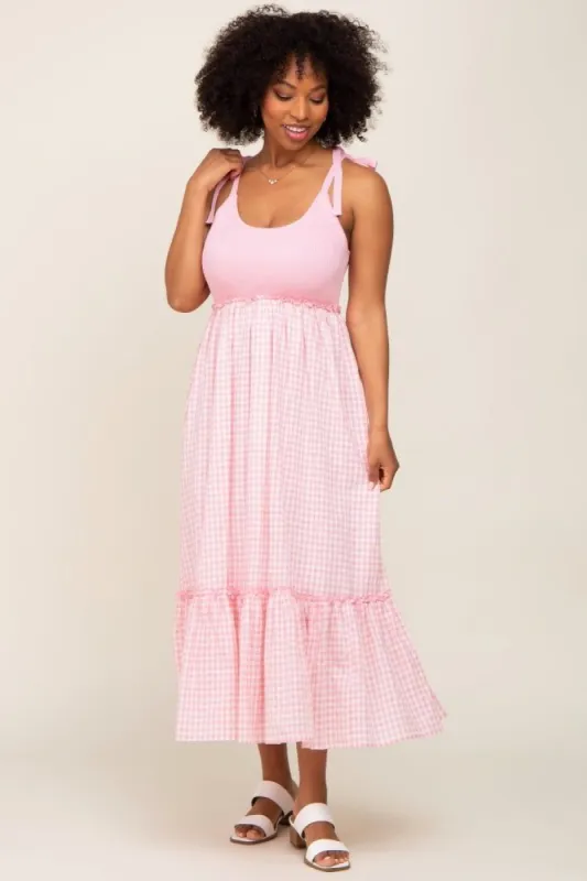 Pink Gingham Colorblock Dress sold by Pinkblush