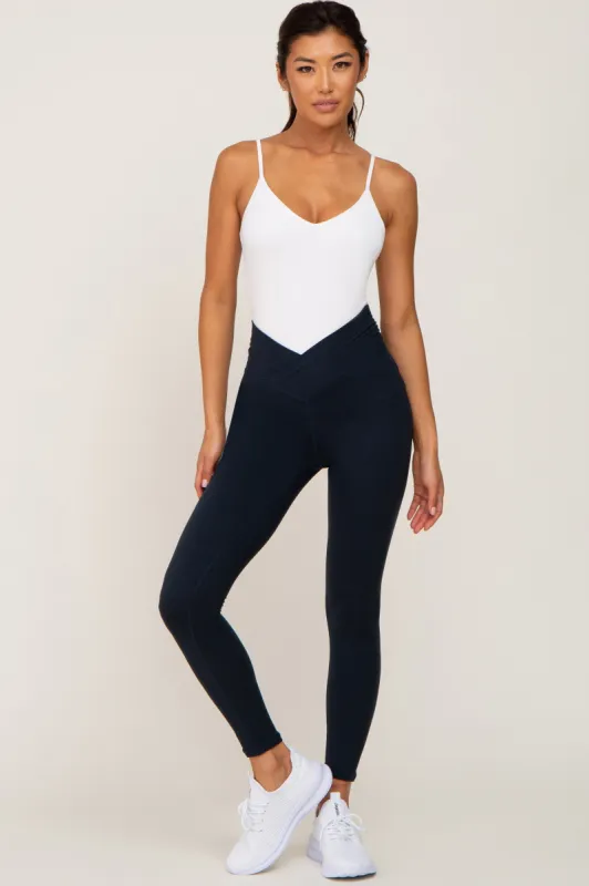 Navy Crossover Waist Leggings sold by Pinkblush