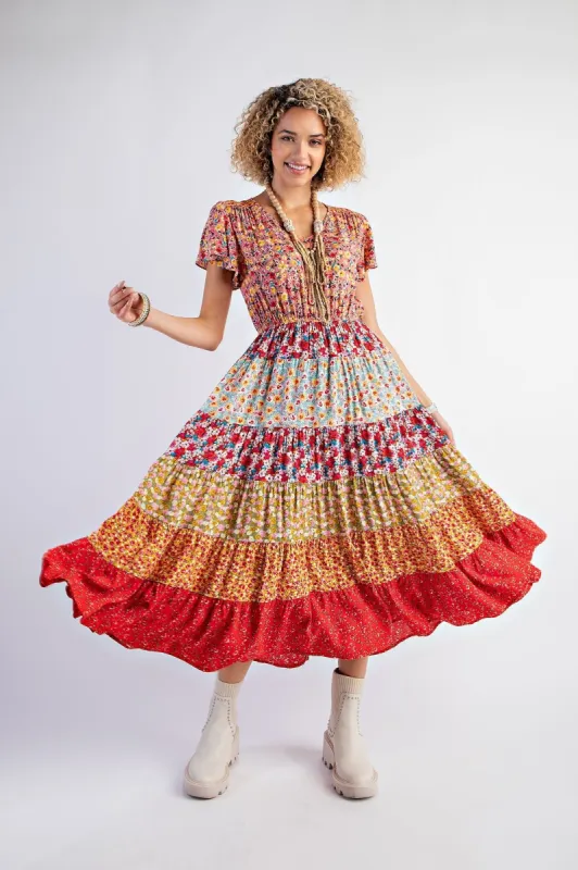 Multi Rose Mix N Match Print Maxi Dress sold by Pinkblush