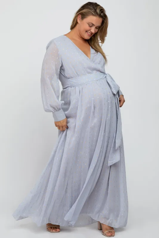 Light Grey Metallic Print Chiffon Maternity Plus Maxi Dress sold by Pinkblush