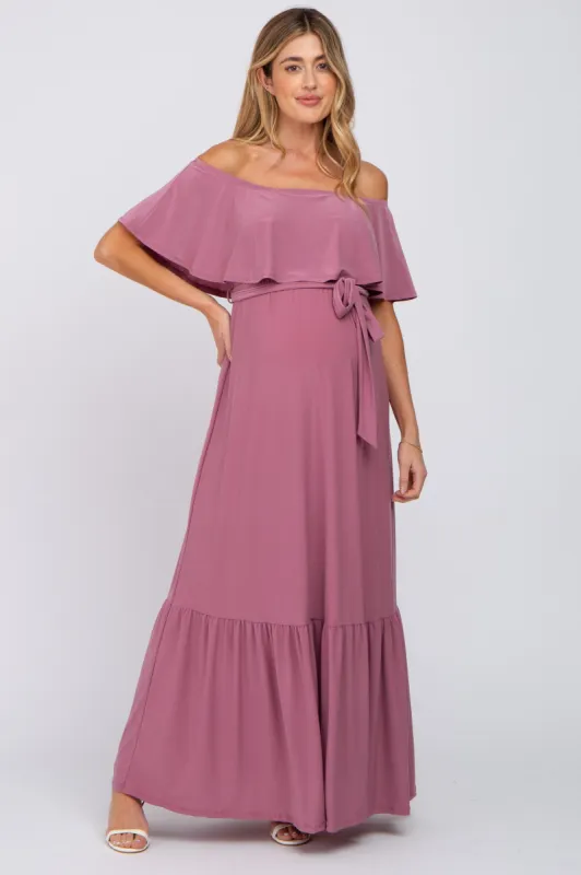 Mauve Off Shoulder Maternity Maxi Dress sold by Pinkblush