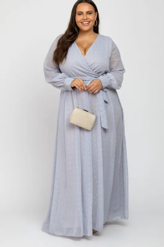 Light Grey Metallic Print Chiffon Plus Maxi Dress sold by Pinkblush