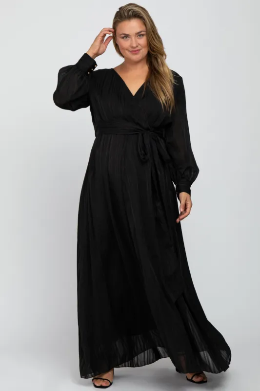 Black Metallic Striped Chiffon Maternity Plus Maxi Dress sold by Pinkblush