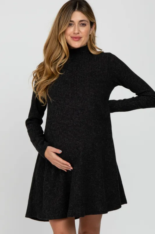 Black Brushed Mock Neck Maternity Dress sold by Pinkblush