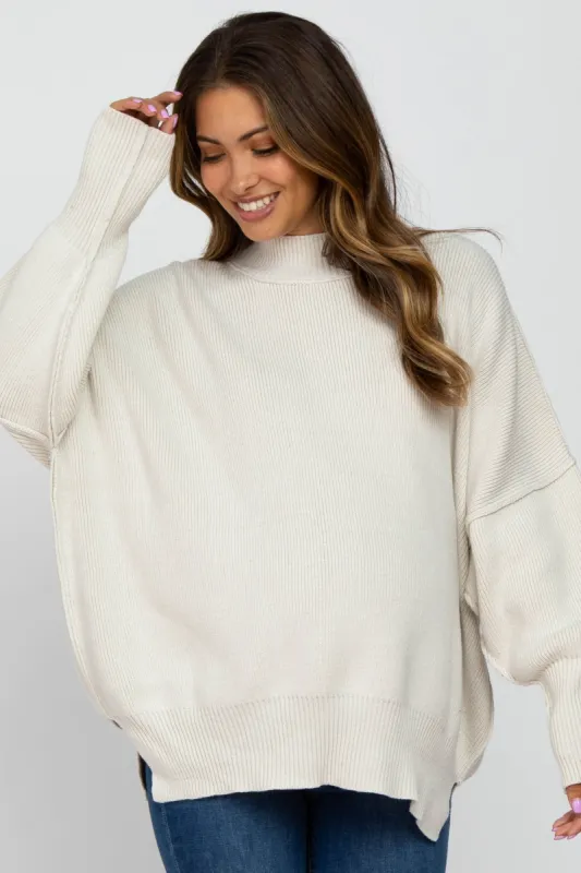 Ivory Mock Neck Exposed Seam Maternity Sweater sold by Pinkblush