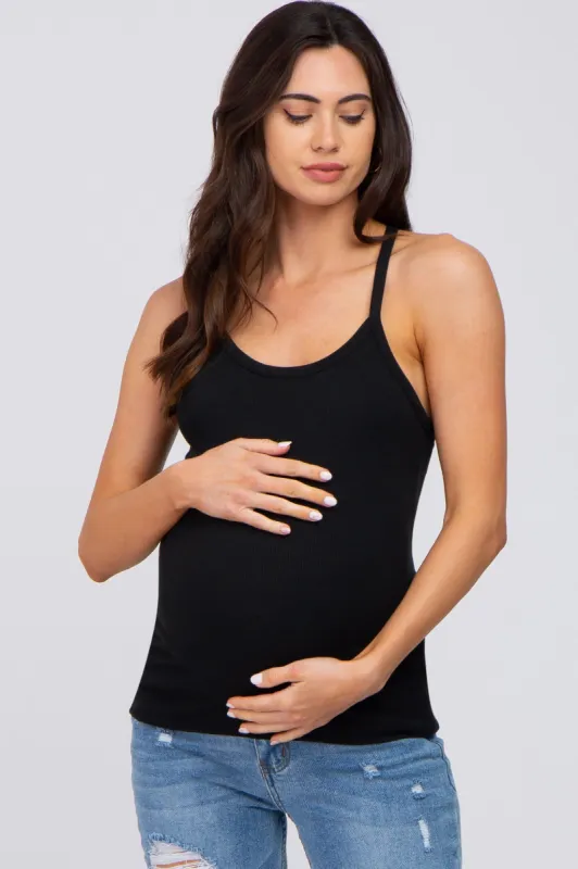 Black Ribbed Racerback Maternity Tank Top sold by Pinkblush