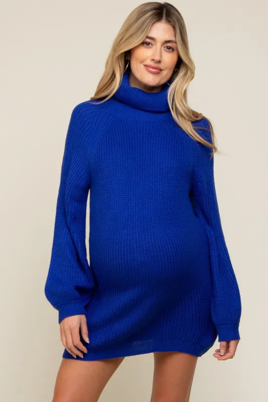 Royal Blue Turtleneck Maternity Sweater Mini Dress sold by Pinkblush