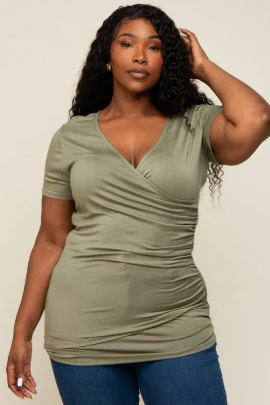 Olive Wrap Front Plus Nursing Top sold by Pinkblush