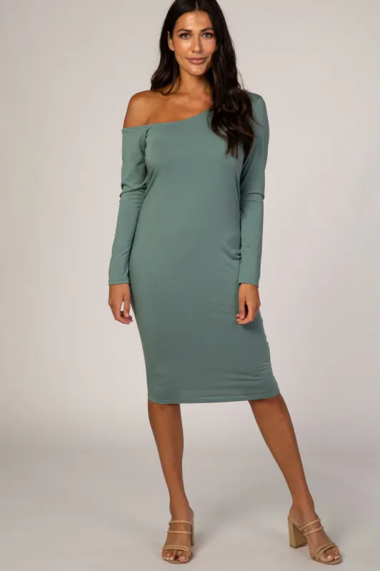 PinkBlush Dusty Green One Shoulder Fitted Midi Dress sold by Pinkblush
