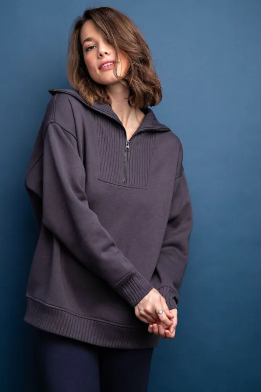 Charcoal High-Neck Fleece Pullover sold by Pinkblush