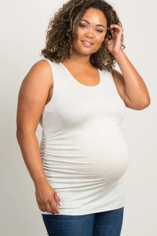 PinkBlush Beige Ruched Fitted Plus Maternity Tank Top sold by Pinkblush