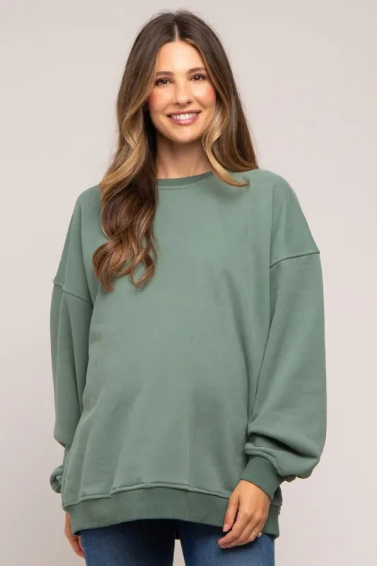 Sage Soft Knit Fleece Lined Maternity Sweatshirt sold by Pinkblush