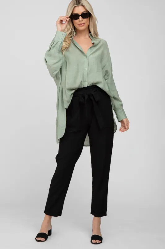 Black Paper Bag Waist Cropped Pants sold by Pinkblush