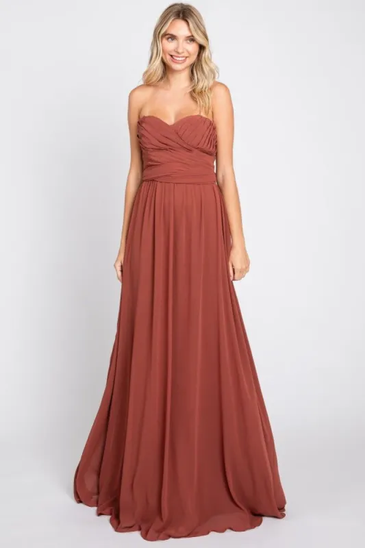 Rust Sweetheart Convertible Chiffon Gown made by Pinkblush