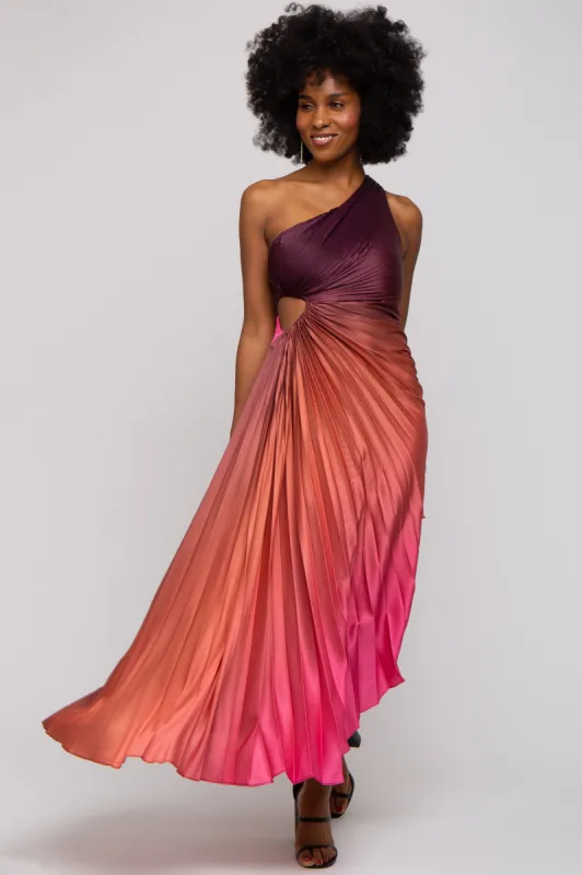 Rust Ombre Pleated Asymmetrical Maxi Dress made by Pinkblush