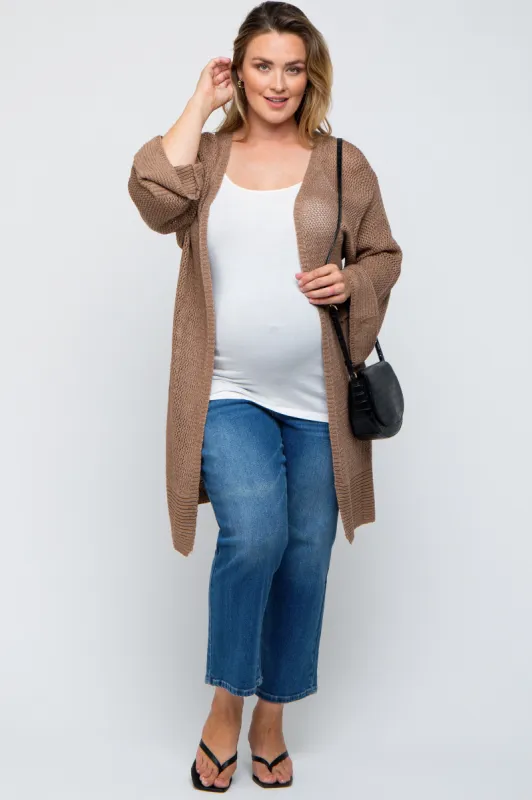 Mocha Knit Bell Sleeve Plus Maternity Cardigan sold by Pinkblush