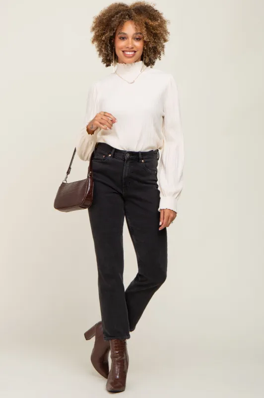 Ivory Velvet Pleated Mock Neck Blouse sold by Pinkblush