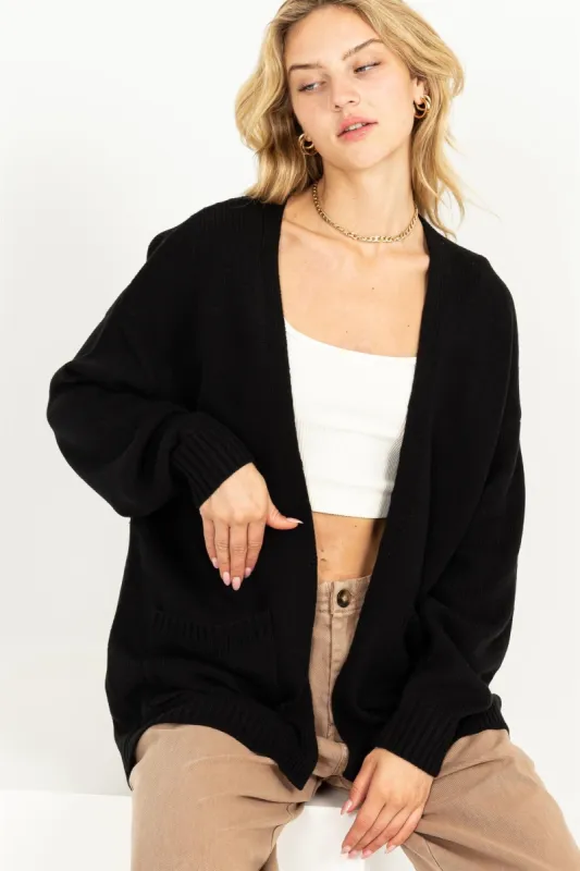 Black Basic Knit Cardigan sold by Pinkblush