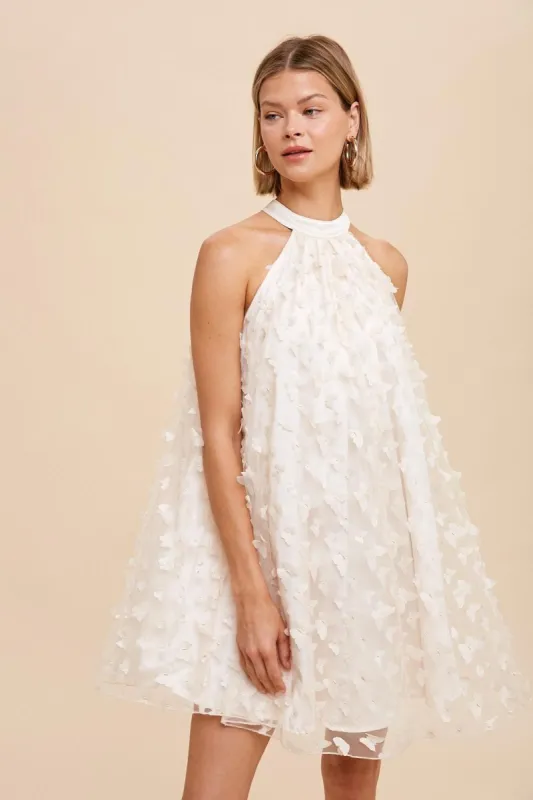Ivory Butterfly Applique Tie Neck Halter Dress sold by Pinkblush