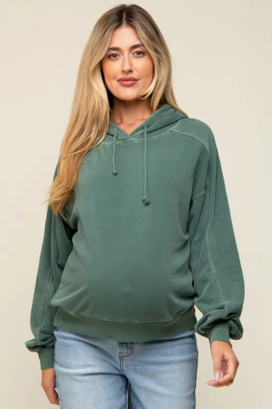 Green Faded Wash Maternity Drawstring Hoodie made by Pinkblush
