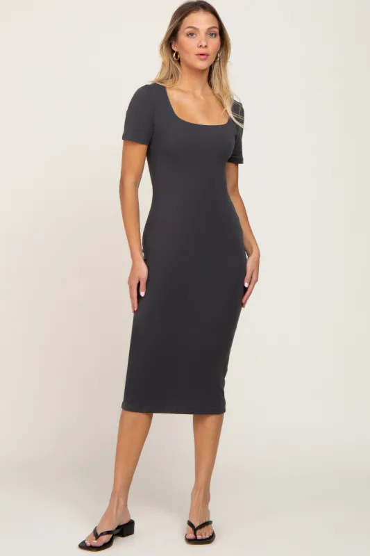 Charcoal Fitted Midi Dress sold by Pinkblush