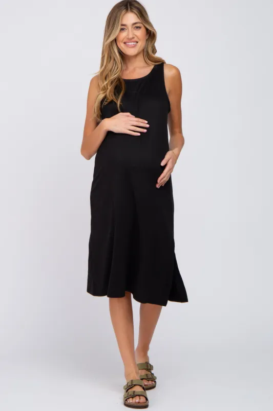 Black Sleeveless Maternity Midi Dress sold by Pinkblush