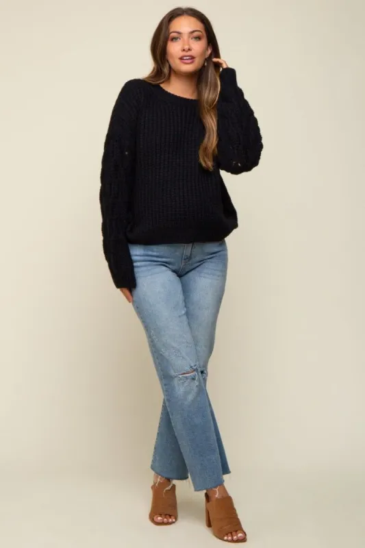 Black Cable Knit Sleeve Maternity Sweater sold by Pinkblush