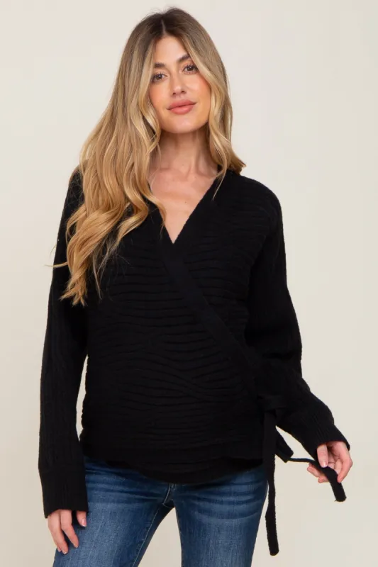 Black Rib Knit Wrap Maternity Sweater sold by Pinkblush