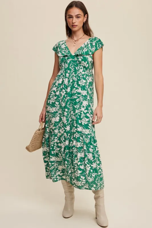 Green Floral Ruffle Midi Dress sold by Pinkblush