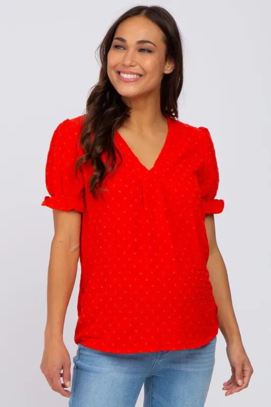 Red Swiss Dot Maternity Blouse sold by Pinkblush