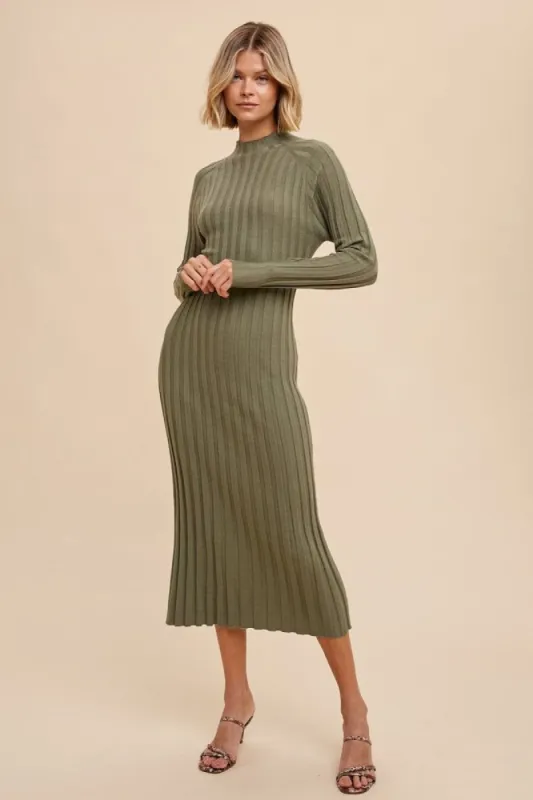 Olive Ribbed Turtle Neck Midi Dress sold by Pinkblush