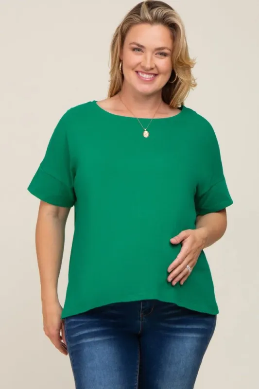Green Oversized Short Cuffed Dolman Sleeve Maternity Tee sold by Pinkblush