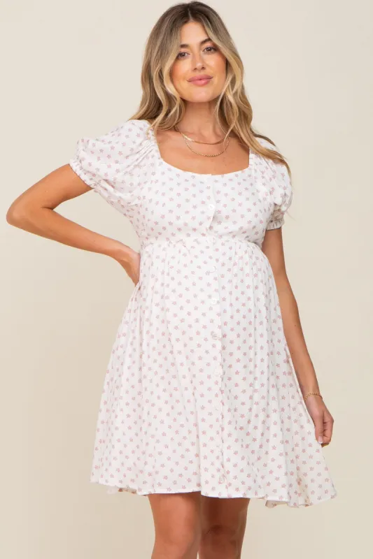 Mauve Floral Dotted Button Front Maternity Dress sold by Pinkblush