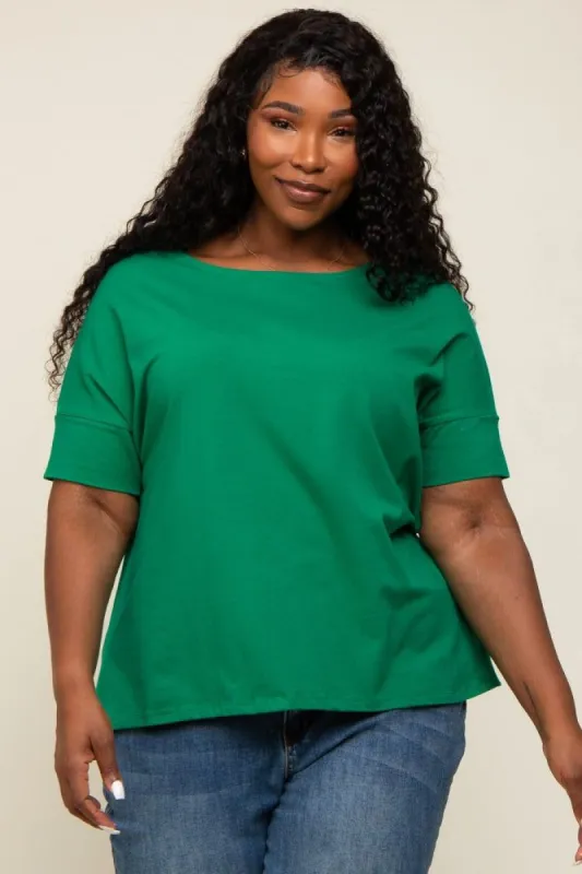 Green Oversized Short Cuffed Dolman Sleeve Tee sold by Pinkblush