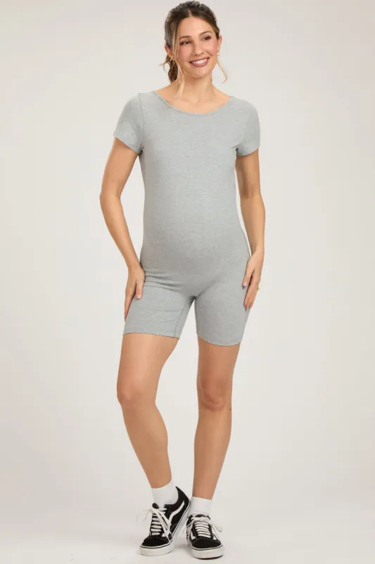 Heather Grey Fitted Short Sleeve Maternity Romper sold by Pinkblush