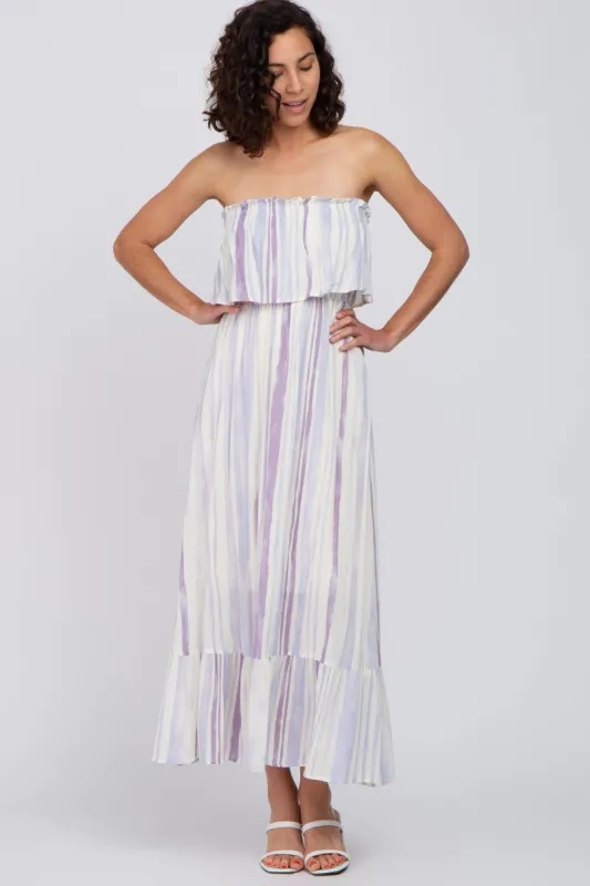 Lavender Striped Flounce Strapless Maxi Dress sold by Pinkblush