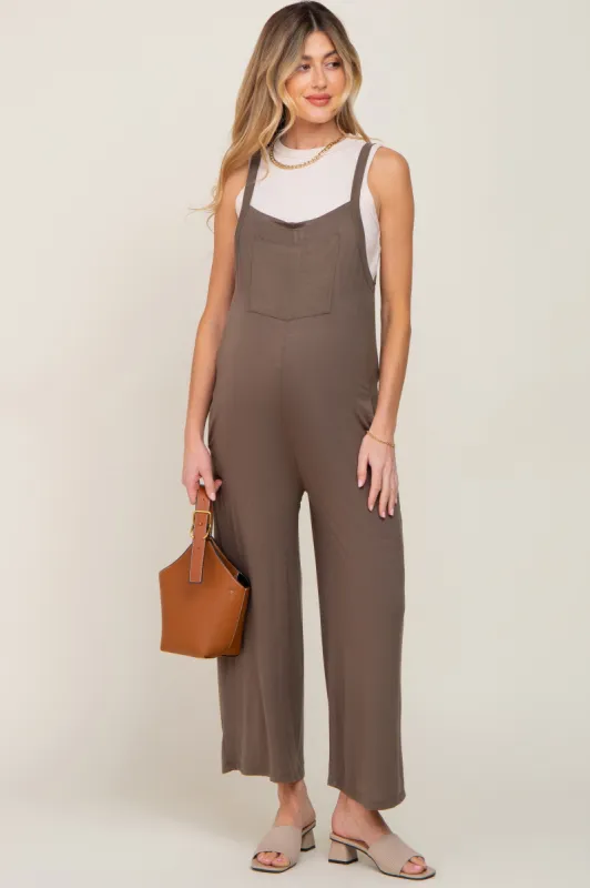 Olive Sleeveless Pocketed Wide Leg Maternity Jumpsuit sold by Pinkblush