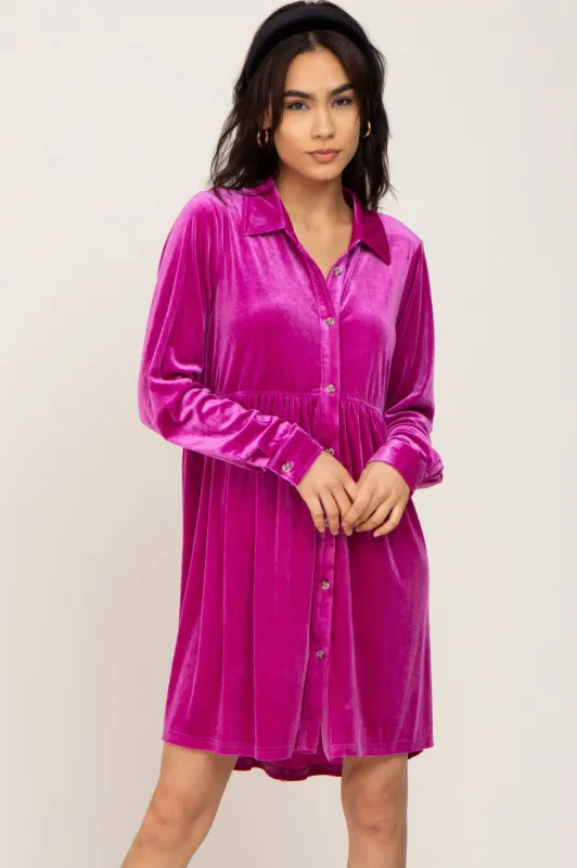 Magenta Velvet Button Down Mini Dress sold by Pinkblush