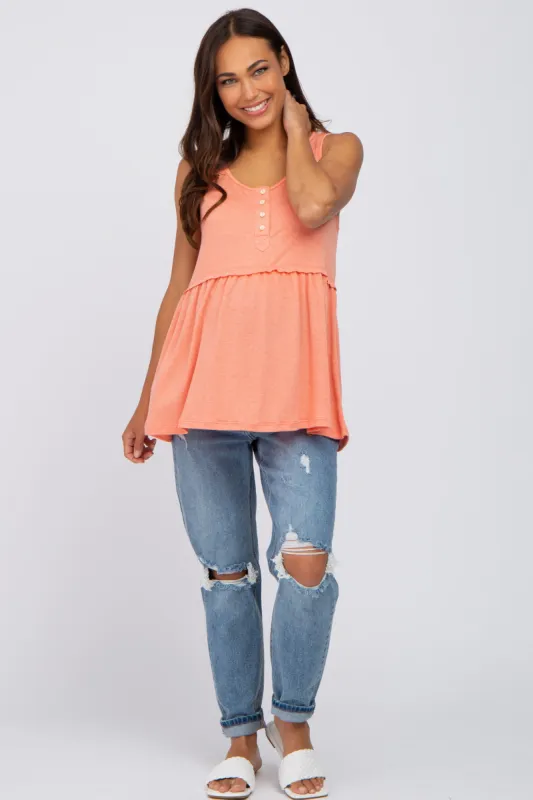 Coral Sleeveless Button Front Maternity Top sold by Pinkblush