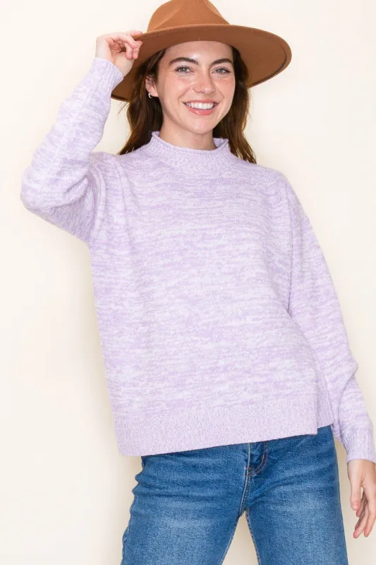 Lavender Space Dyed Mock Neck Pullover Sweater sold by Pinkblush