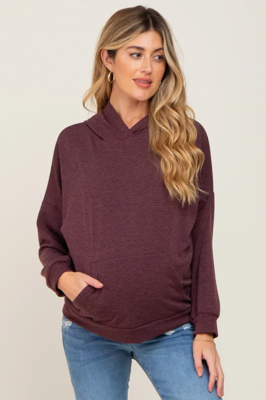 Burgundy Heathered Hooded Maternity Sweatshirt sold by Pinkblush